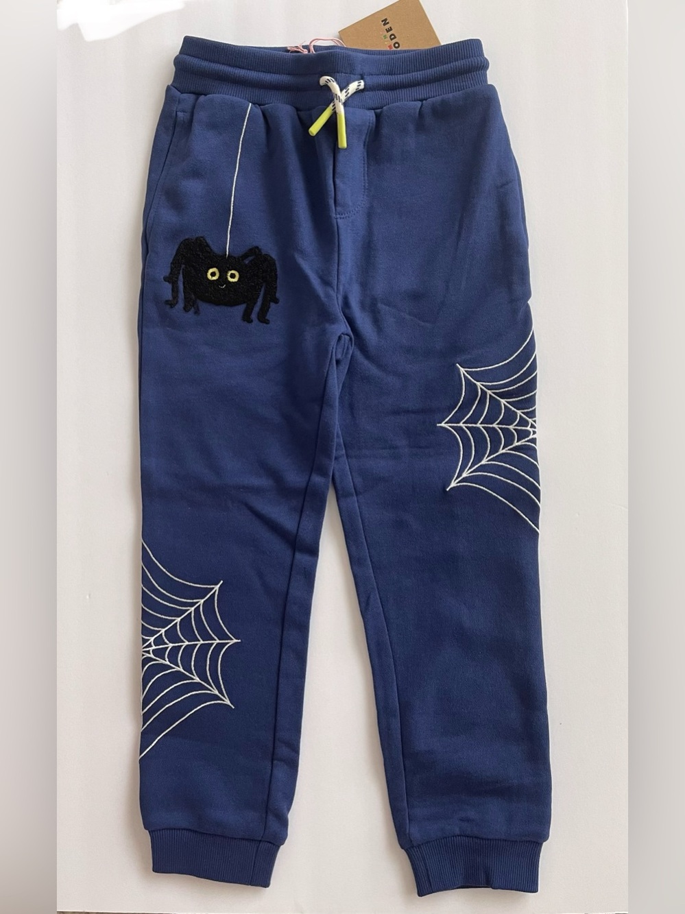NWT Mini Boden Blue Sweatpants Spider Glow in Dark Spiderwebs 4-5y